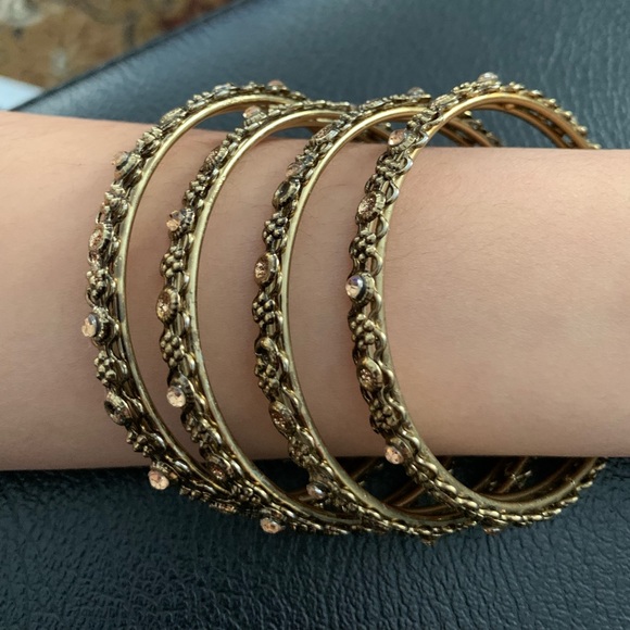 Antique Gold Bangles with Precious Gemstones x 4 - Picture 3 of 4